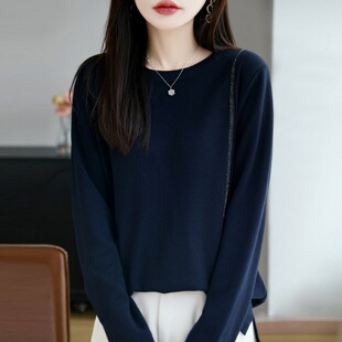 宽松减龄简约百搭圆领针织衫 打底衫 毛衣女纯色长袖 诗美秋冬新款