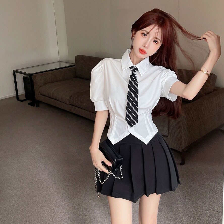 夏季JK纯欲收腰修身短袖白衬衫女