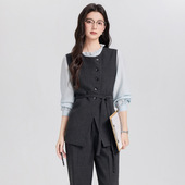 背心工作服女 显瘦百搭气质高级感时尚 通勤马甲配腰带长裤 职业套装