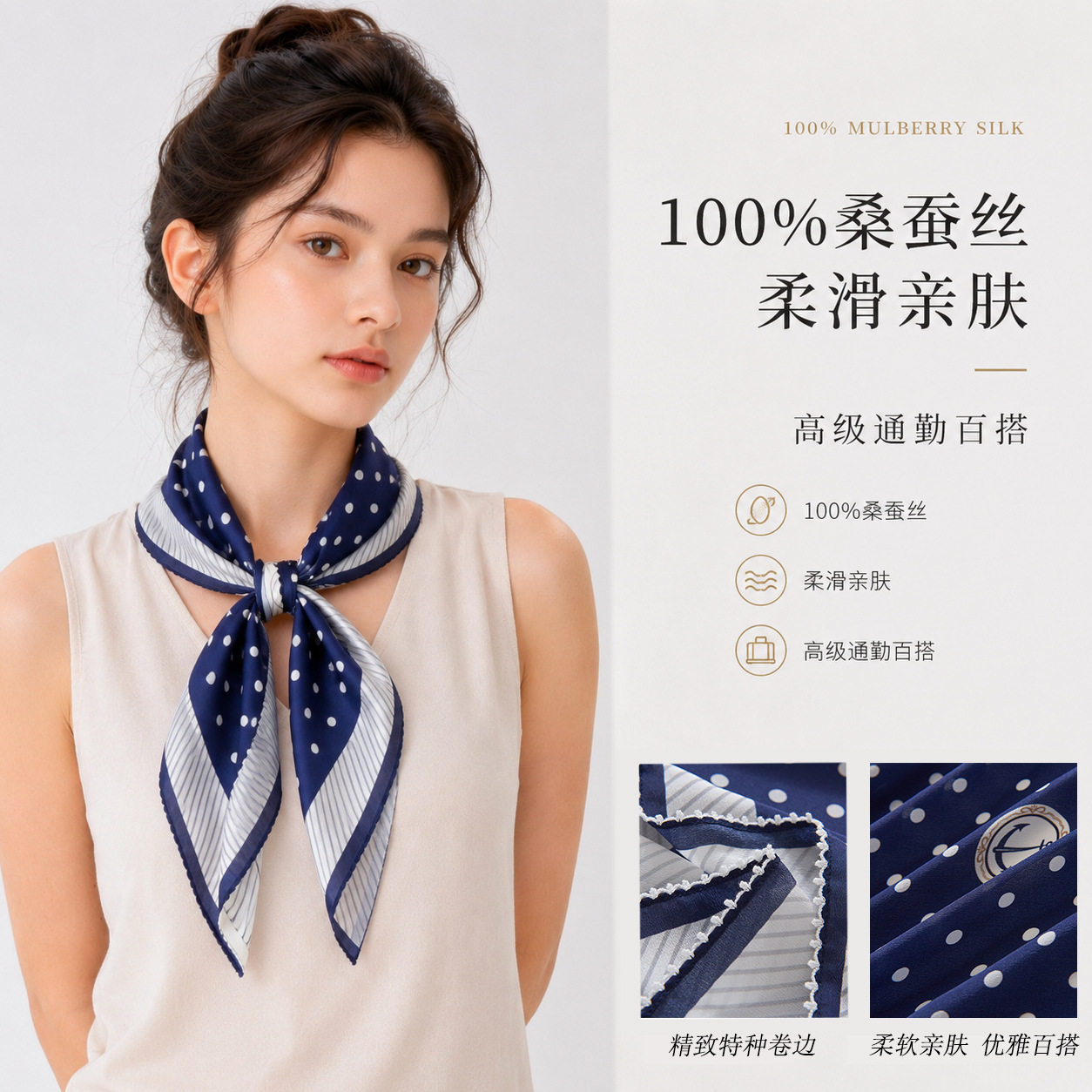 小香风真丝双绉方巾氛围感100%桑蚕丝丝巾时尚百搭头巾披肩感
