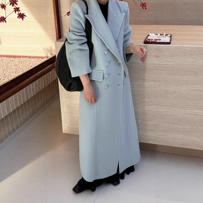 双面羊绒大衣女秋冬新款韩版垫肩西装领中长款修身正肩羊毛呢