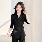西装 气质系带小西服中袖 微喇裤 高级感职业套装 女 时尚 正装 高端修身