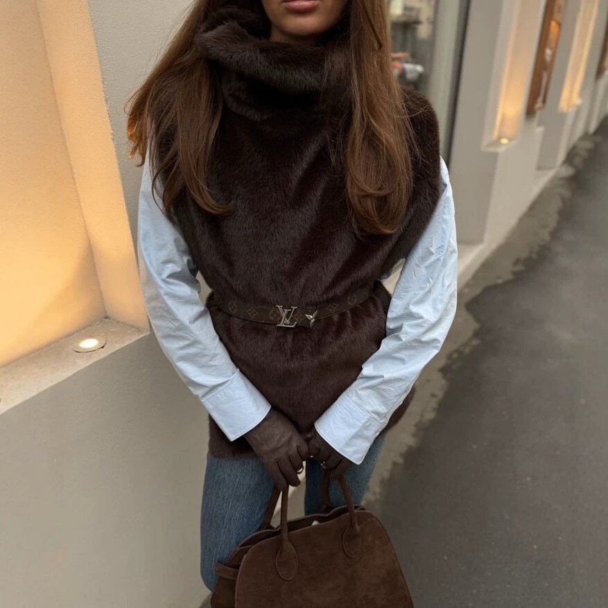 俄罗斯保暖仿貂绒皮草马甲女加厚高领水貂毛坎肩内搭无袖毛毛披肩
