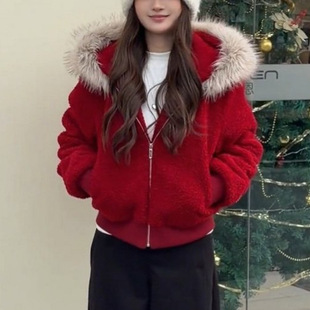 诗美韩系感毛领连帽加棉外套女冬新款巨好看休闲棉服加厚保暖上衣