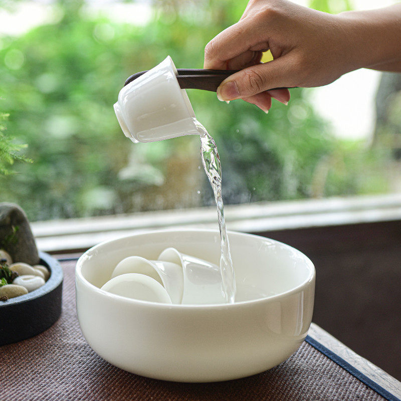 羊脂玉大号茶洗笔洗水盂洗茶杯碗家用中式白瓷收纳盆钵茶海茶渣缸
