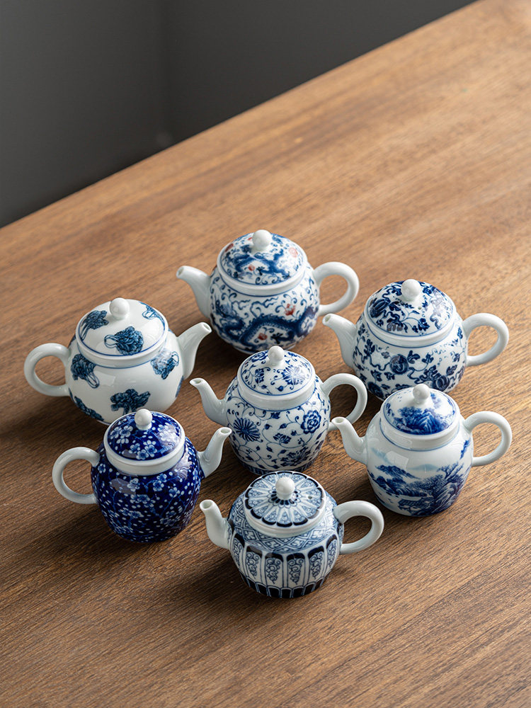 陶瓷中式手绘青花瓷山水纹小茶壶泡茶家用功夫茶具釉下彩迷你单壶