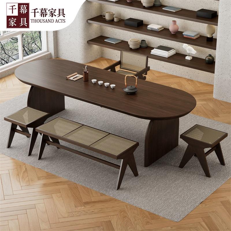 千幕日式实木茶桌全套办公室原木大板泡茶桌家用接待会客功夫茶台