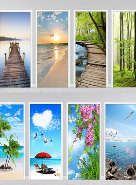 风景门贴纸自粘装饰整张木门翻新卧室衣柜卫生间厕所防水玻璃贴画