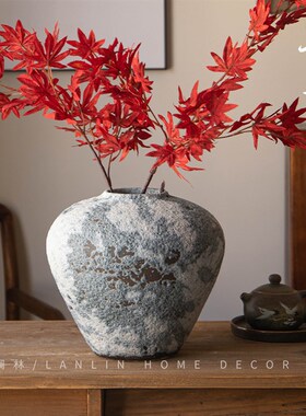好货侘寂风中式月球表面粗陶花瓶餐客厅民宿茶室土陶罐插花器装饰