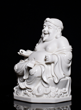 陶瓷家居土地公月兰财神爷佛像客厅招财神像供奉白瓷手工艺品摆件