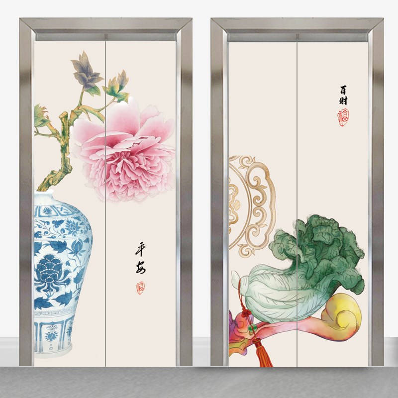 中式电梯吉祥门贴纸门贴创意装饰贴画入户电梯口贴电梯间玄关画