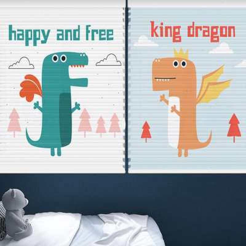儿童房柔纱帘卷帘香格里拉帘恐龙卡通遮光升降手拉免打孔百叶窗帘