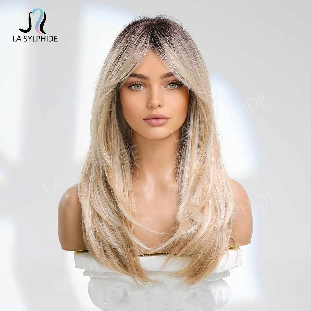 新款直销假发女欧美多色可选八字长刘海纹理长直发全头套Wigs