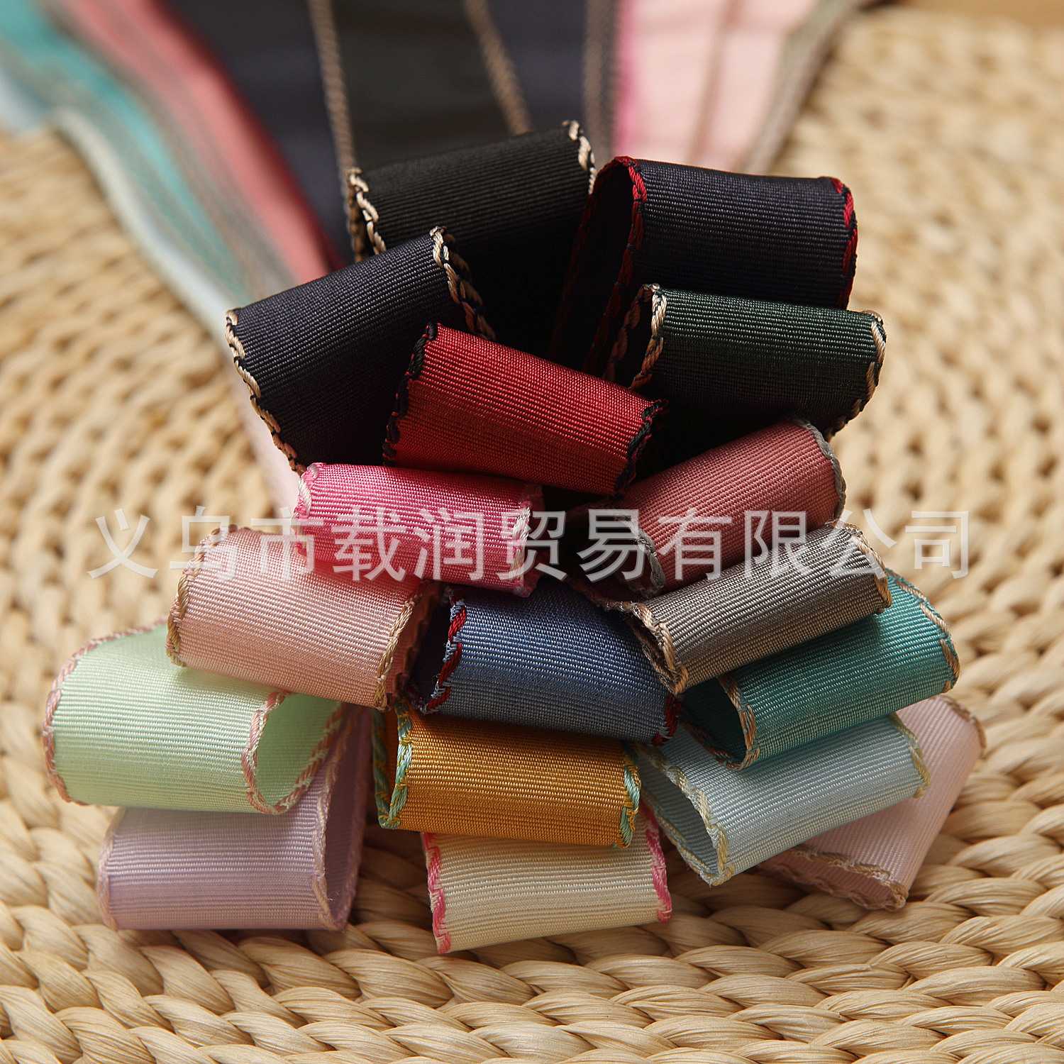 新款直销织带粗边跳线罗纹带DIY手工蝴蝶结发饰材料撞色平纹双色