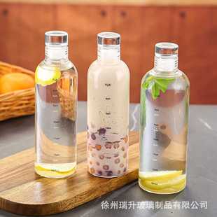 新款直销新款玻璃瓶500ml750ml时间刻度喝水杯网红300ml玻璃水瓶
