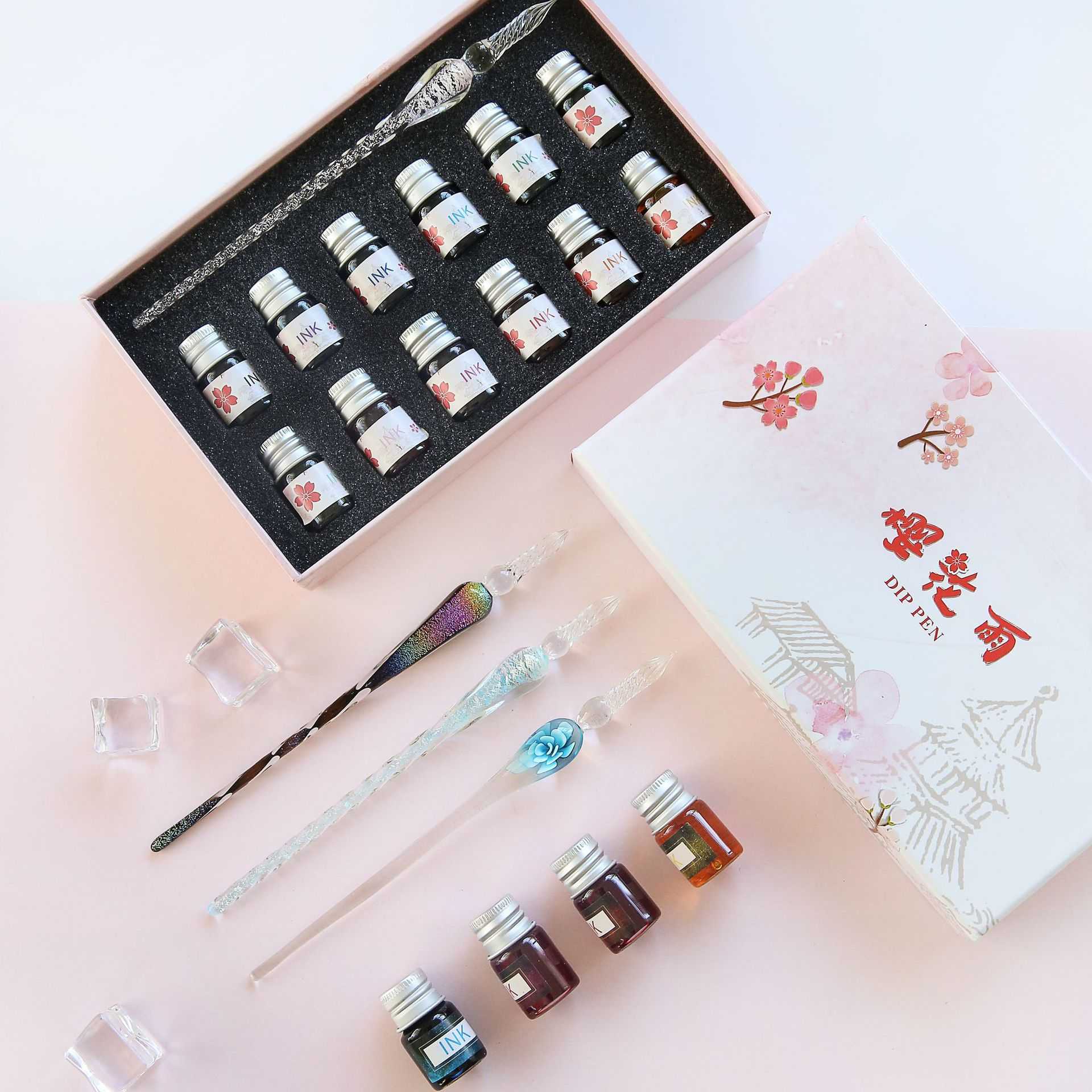 新款直销星空彩色金粉玻璃笔墨水钢笔蘸水笔非碳素彩墨红蓝色12瓶