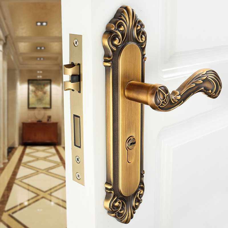 新款直销欧式门锁家用通用型室内卧室静音黄古铜房间木门锁把手中