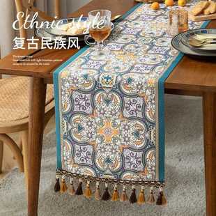 新款 饰长条桌旗提花床旗 直销跨境热销美式 复古流苏桌布家用餐桌装
