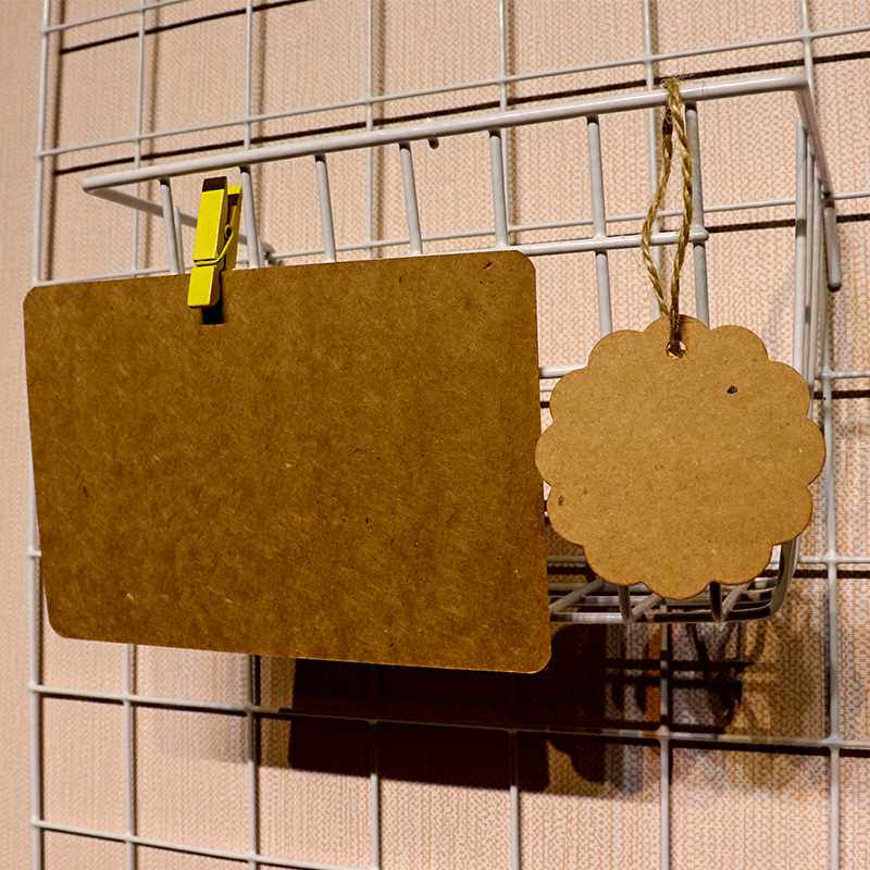 新款直销网红泡面墙卡纸麻绳挂件泡面置物架网格牛皮纸标签价格卡