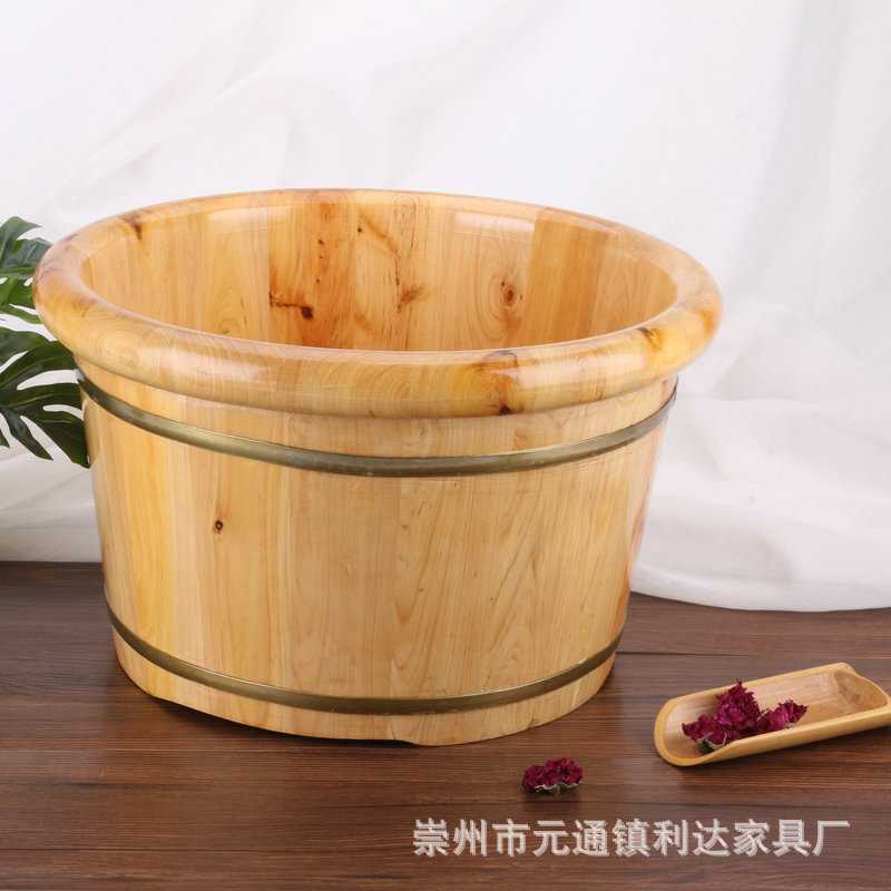 新款直销四川香柏木足浴桶泡脚木桶圆边木盆洗脚盆家用包边木质带