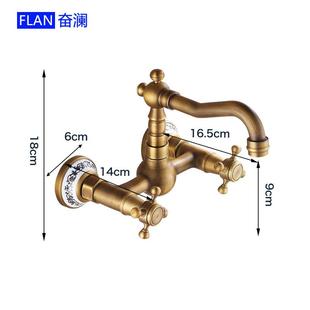 直销跨境货源欧式 新款 全铜复古入墙仿古面盆水龙头家用冷热水龙头