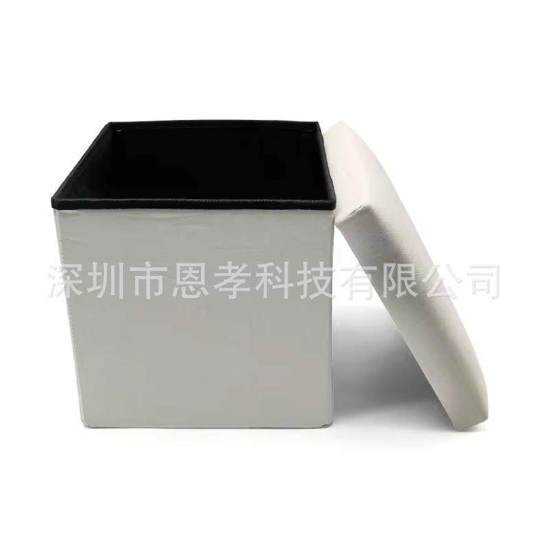 新款直销亚麻收纳盒小凳子成人家用可折叠热转印储物箱卧室客厅沙