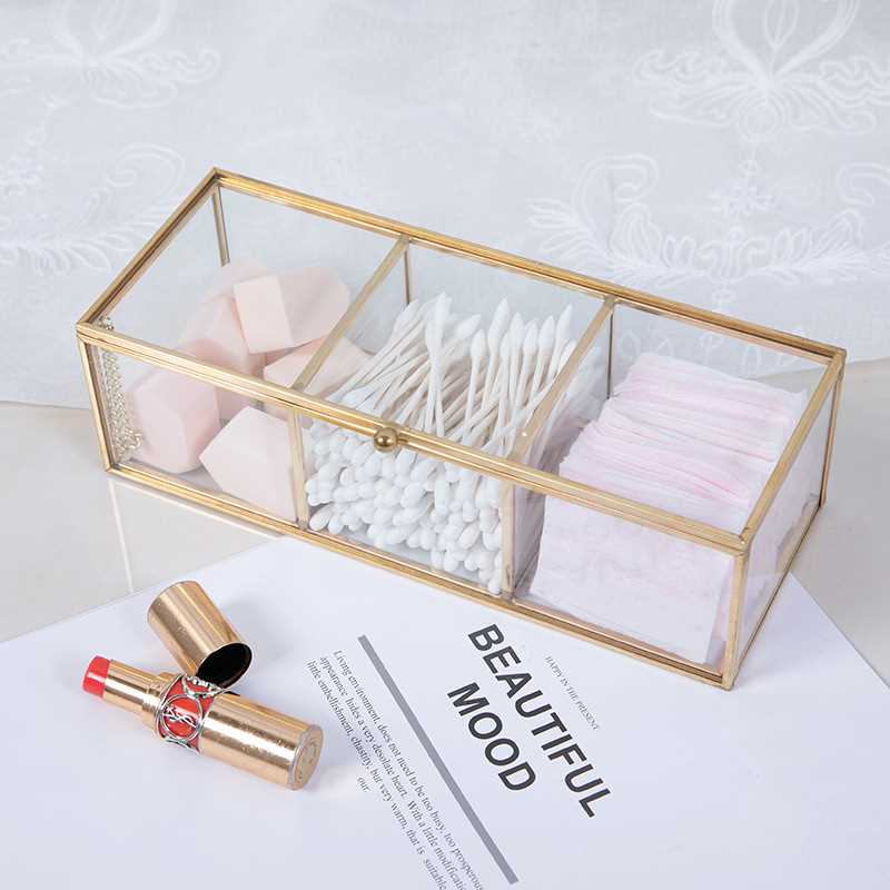 新款直销化妆棉粉扑美甲桌面收纳盒防尘带盖玻璃网红少女心小物分
