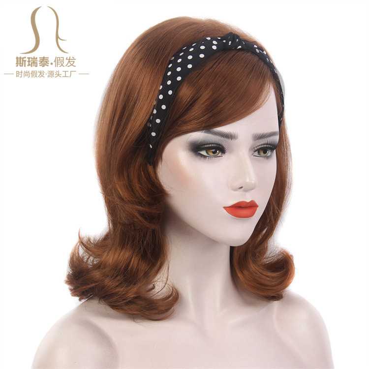 新款直销老上海复古假发90年代女长发化纤头套棕copper港风仿古假