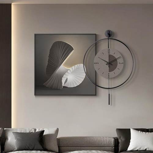 新款直销现代轻奢餐厅装饰画高档抽象餐桌钟表挂画大气简约客厅壁