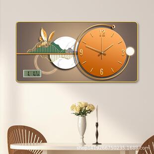 新款直销钟表挂钟客厅带温度日历餐厅时钟大气轻奢简约现代时尚新