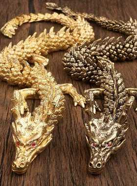 新款直销黄铜金龙黑龙蛇招财摆件可活动手把件办公桌面装饰品书柜