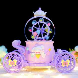 新款直销摩天轮马车旋转水晶球八音盒飘雪女孩生日礼物儿童音乐摆