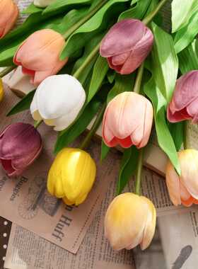 新款直销婚礼PU中枝郁金香仿真花货源INS风假花跨境MW080828