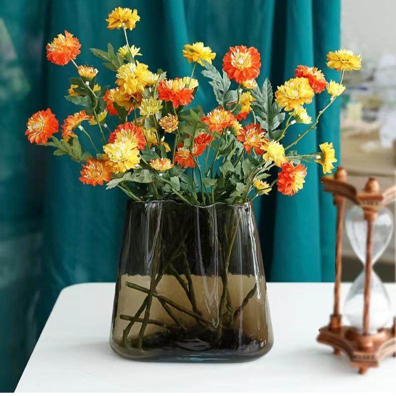 新款直销美式复古咖色异形玻璃花瓶 客厅卧室桌面摆放插花花器家