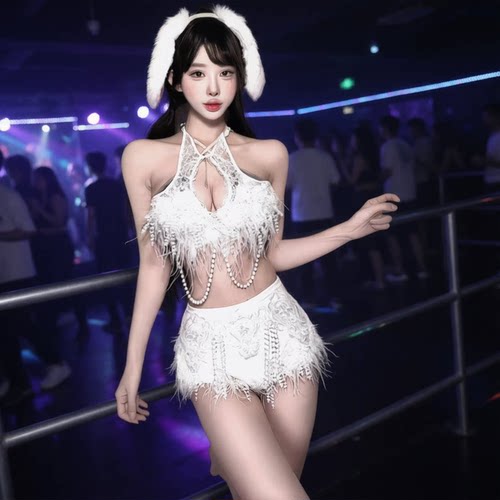 酒吧夜店性感辣妹白色爵士舞服