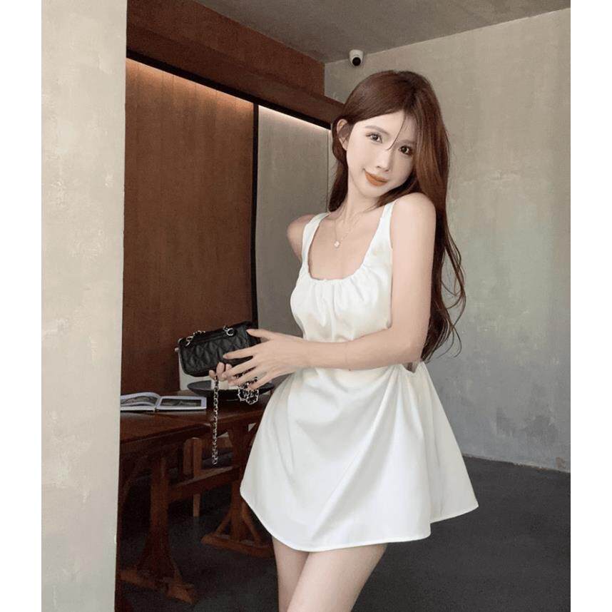 甜美镂空背心娃娃衫女纯欲性感无袖连衣裙夏气质收腰显瘦吊带上衣