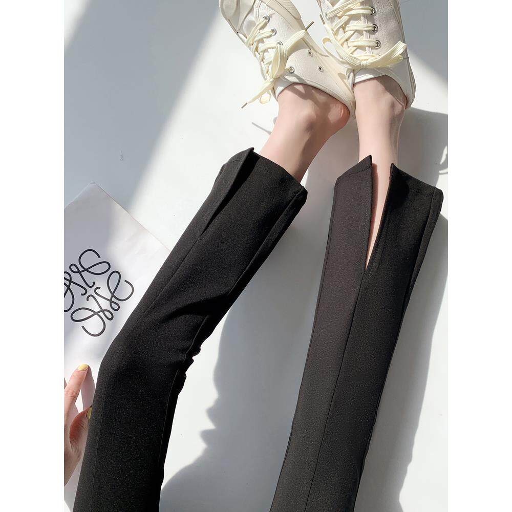 黑色开叉微喇叭裤女春秋夏季2025新款弹力修身九分西装裤高腰显瘦