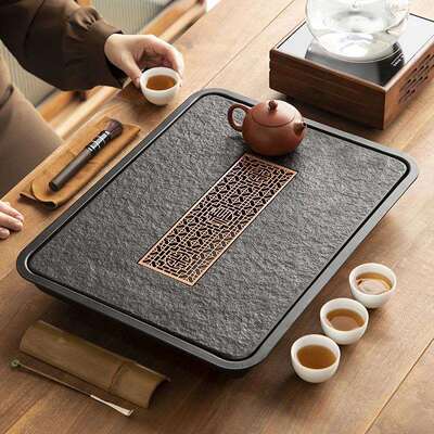 2025新款乌金石不锈钢排水储水式茶盘家用客厅阳台泡茶台茶具托盘