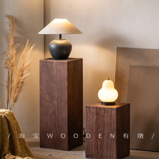 2026服装店摆件方形树桩底座实木墩子民宿复古原木边角几根雕花架