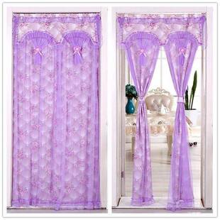 门帘蕾丝双层布艺卧室布艺门帘四季家用客厅隔断帘防蚊装饰免打孔