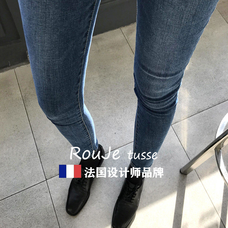 专柜牛仔裤女2025春夏新款显瘦修身高腰深蓝色弹力紧身小脚九分裤
