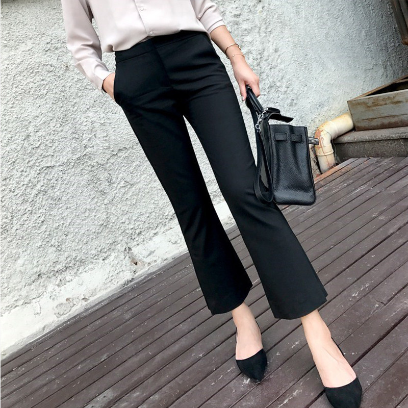 弹力西装微喇叭裤子女裤春秋2025新款高腰显瘦休闲黑色九分阔腿夏