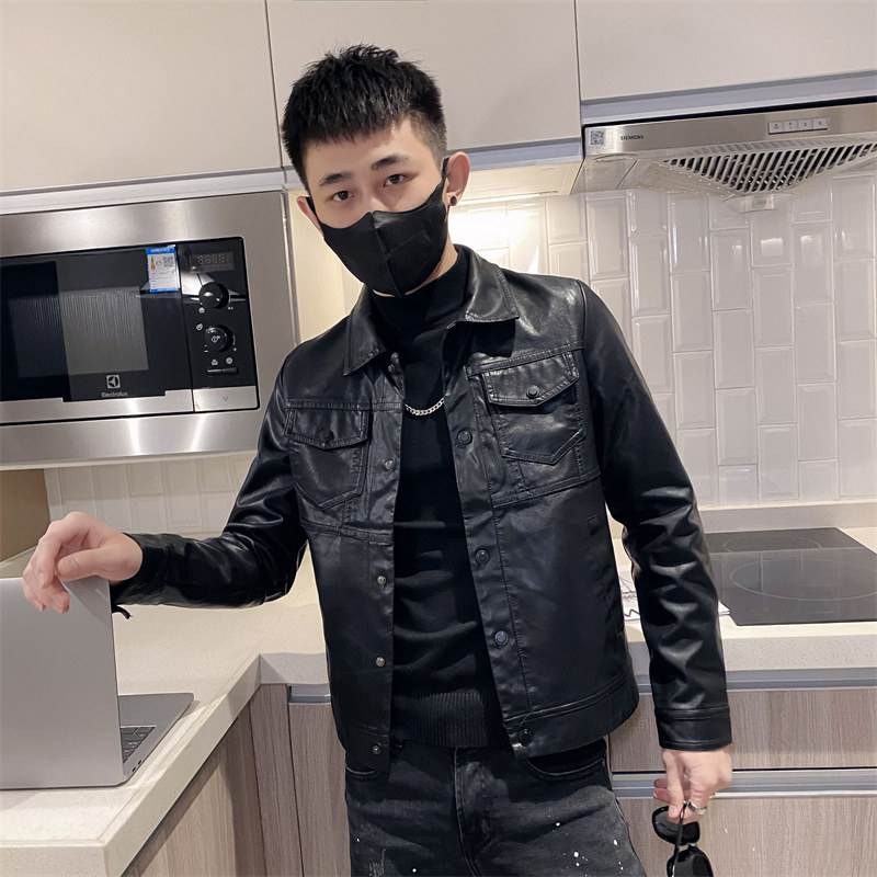 皮衣男春秋季2025新款韩版潮流痞帅修身短款夹克百搭休闲机车外套