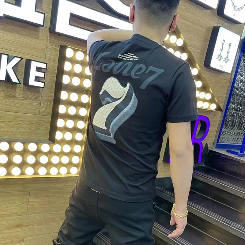 字母印花短袖T恤男潮牌夏季新款修身大码半袖圆领趣味休闲体恤