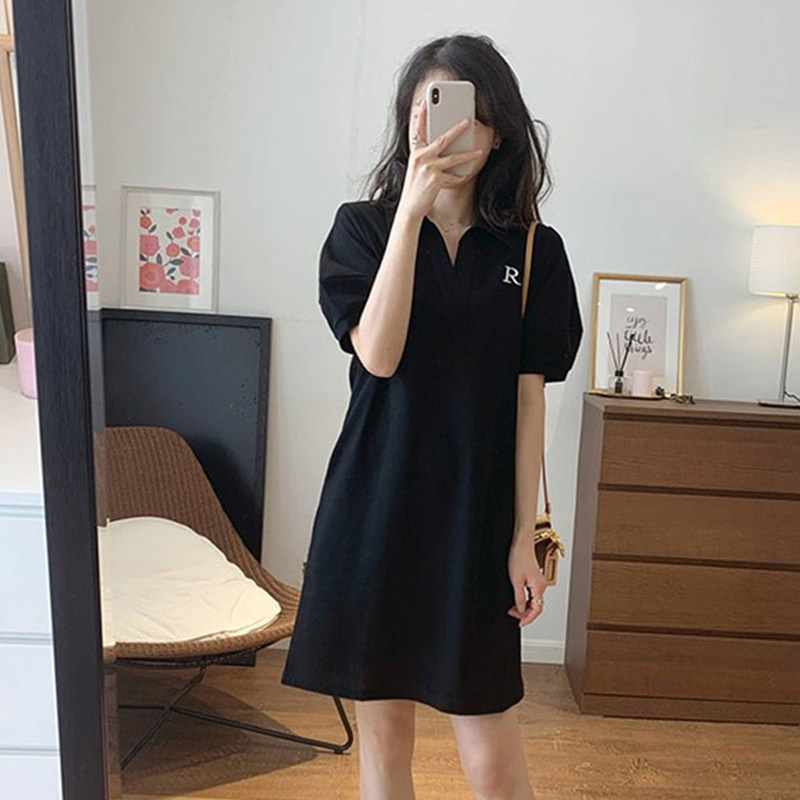 FAshi 2023夏季新款韩版宽松显瘦休闲小黑裙洋气减龄直筒连衣裙女