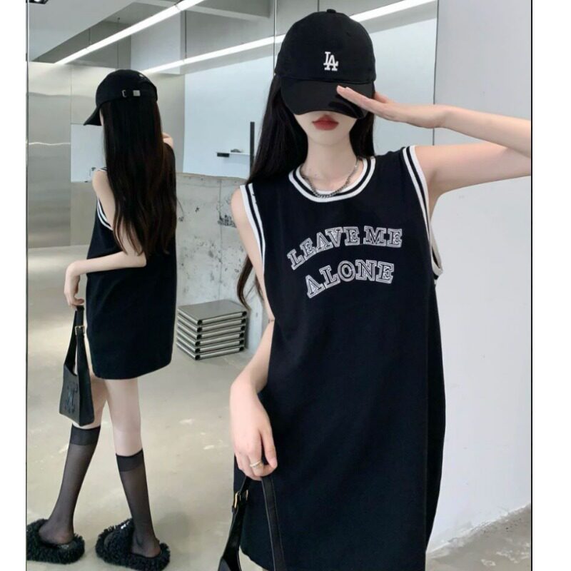 夏季甜酷复古美式篮球运动背心女宽松薄款显瘦无袖中长款上衣ins
