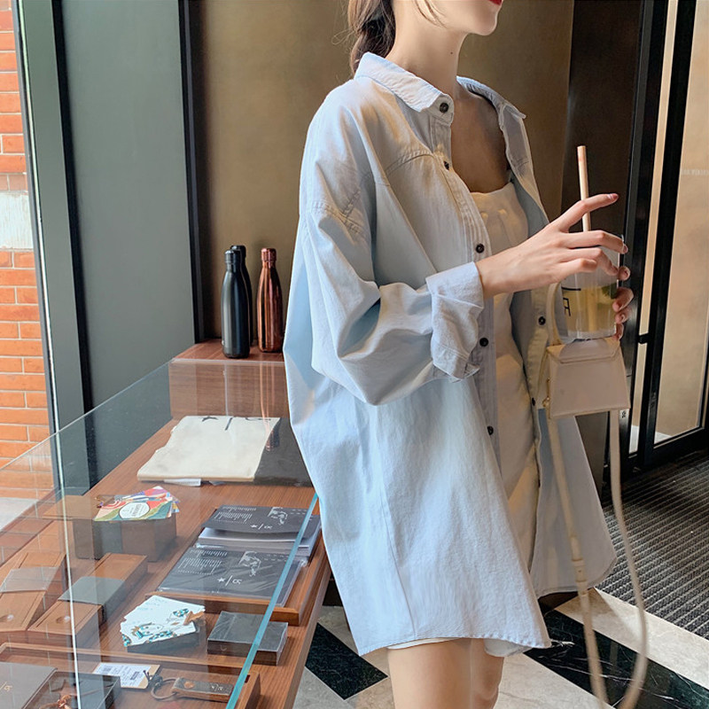 香港牛仔衬衫女2025年春夏新款宽松休闲中长款设计感小众薄款外套