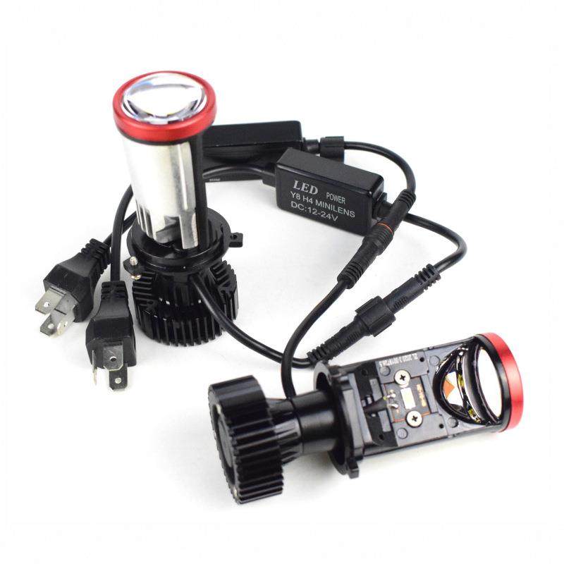 Y8大功率透镜H4双光迷你大灯汽车摩托车h4小鱼眼聚光自带切线