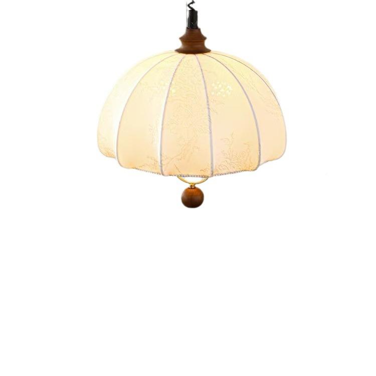 法式复古可印花吊灯中古风升降餐厅灯原木灯风布蘑6菇吧台餐桌艺
