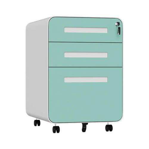 办公桌下柜移动文件柜矮柜三抽屉储物柜活动柜铁皮带锁收纳小柜子